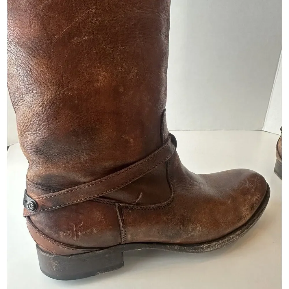 FRYE Lindsay Plate Distressed Leather Tall Riding Boots 76975 Brown Size 7 B - Picture 12 of 16
